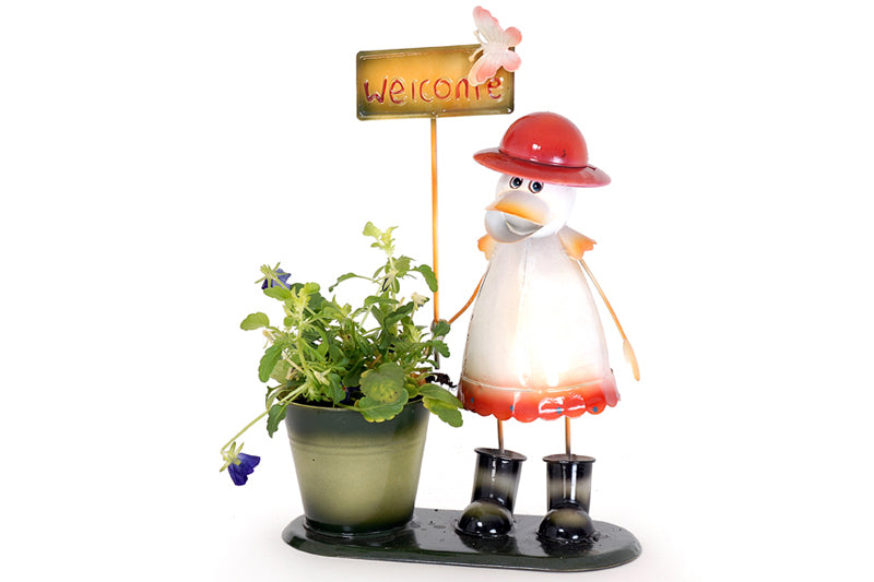 Duck in Red Hat & Welcome Sign