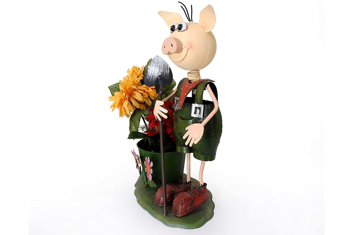 Pig with Spade Metal Planter