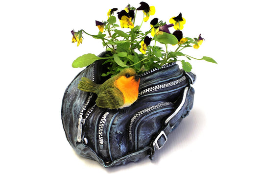 Robin Denim Hang Bag Resin Garden Ornament Planter